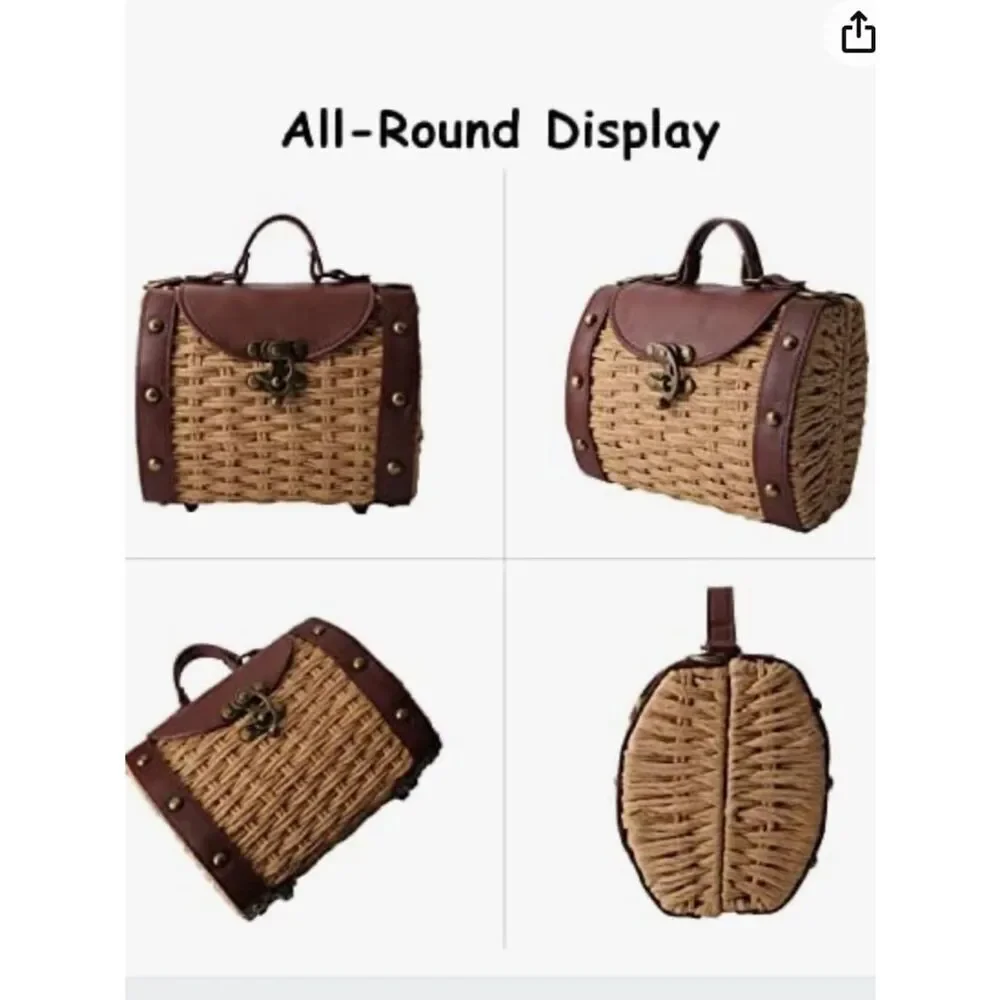 Womens Straw Handbag Shoulder Bag for Beach Travel and Everyday Use Dark Brown